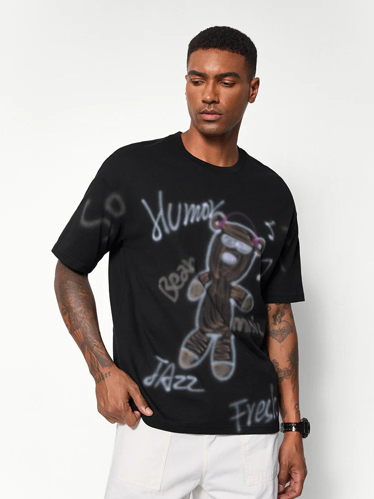 T-shirt Graffiti Imprimé – T-shirt Streetwear Musique & Ours