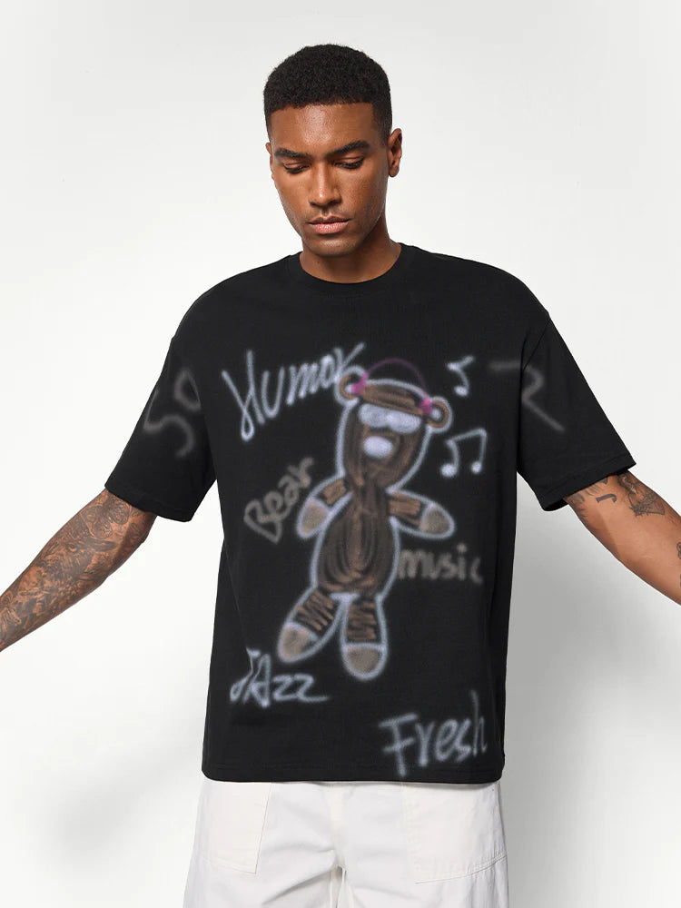 T-shirt Graffiti Imprimé – T-shirt Streetwear Musique & Ours